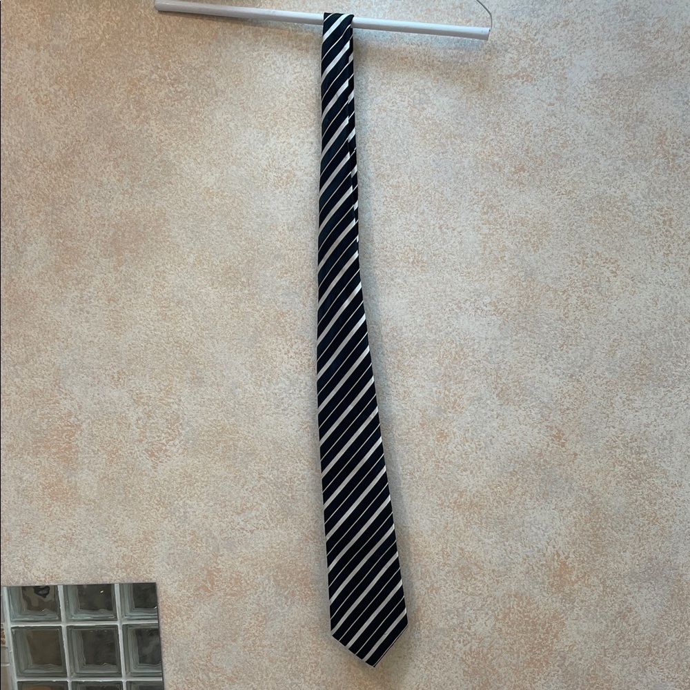 Classic Black and White Striped Tie